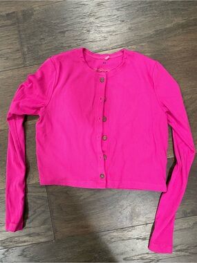 Bright Hot Pink Button-Up Ribbed Cardigan point collection